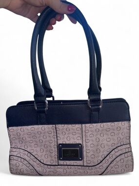 Guess Beige Monogram Shoulder Bag with Black Trim